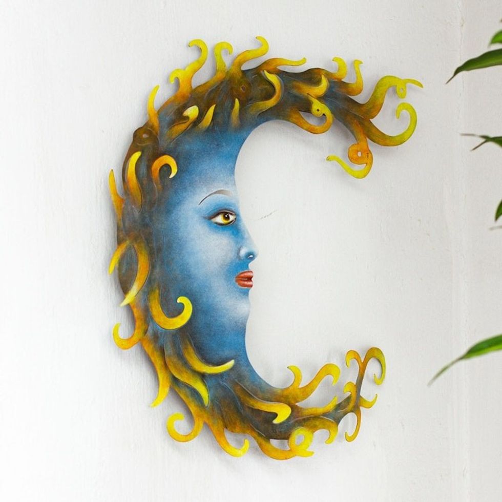 Flaming Moon Steel Wall Art Handcrafted in Mexico 'Flaming Moon'
