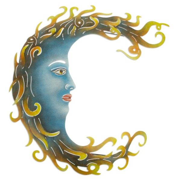 Alternate image for Flaming Moon Steel Wall Art Handcrafted in Mexico Flaming Moon