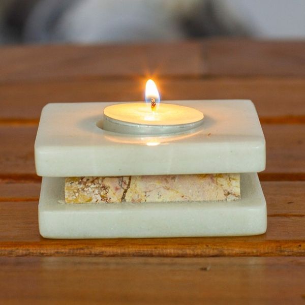 Alternate image for Modern Natural Onyx Tealight Candleholder from Mexico Minimalist Lights