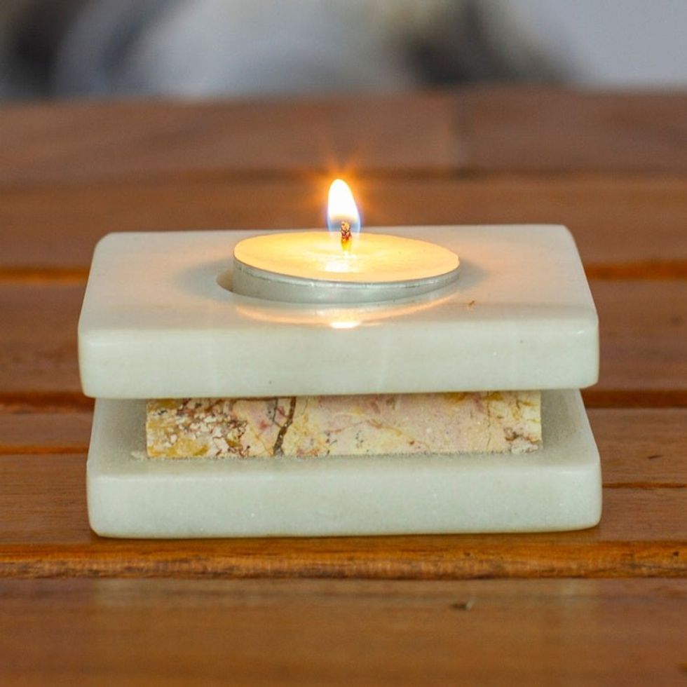 Modern Natural Onyx Tealight Candleholder from Mexico 'Minimalist Lights'