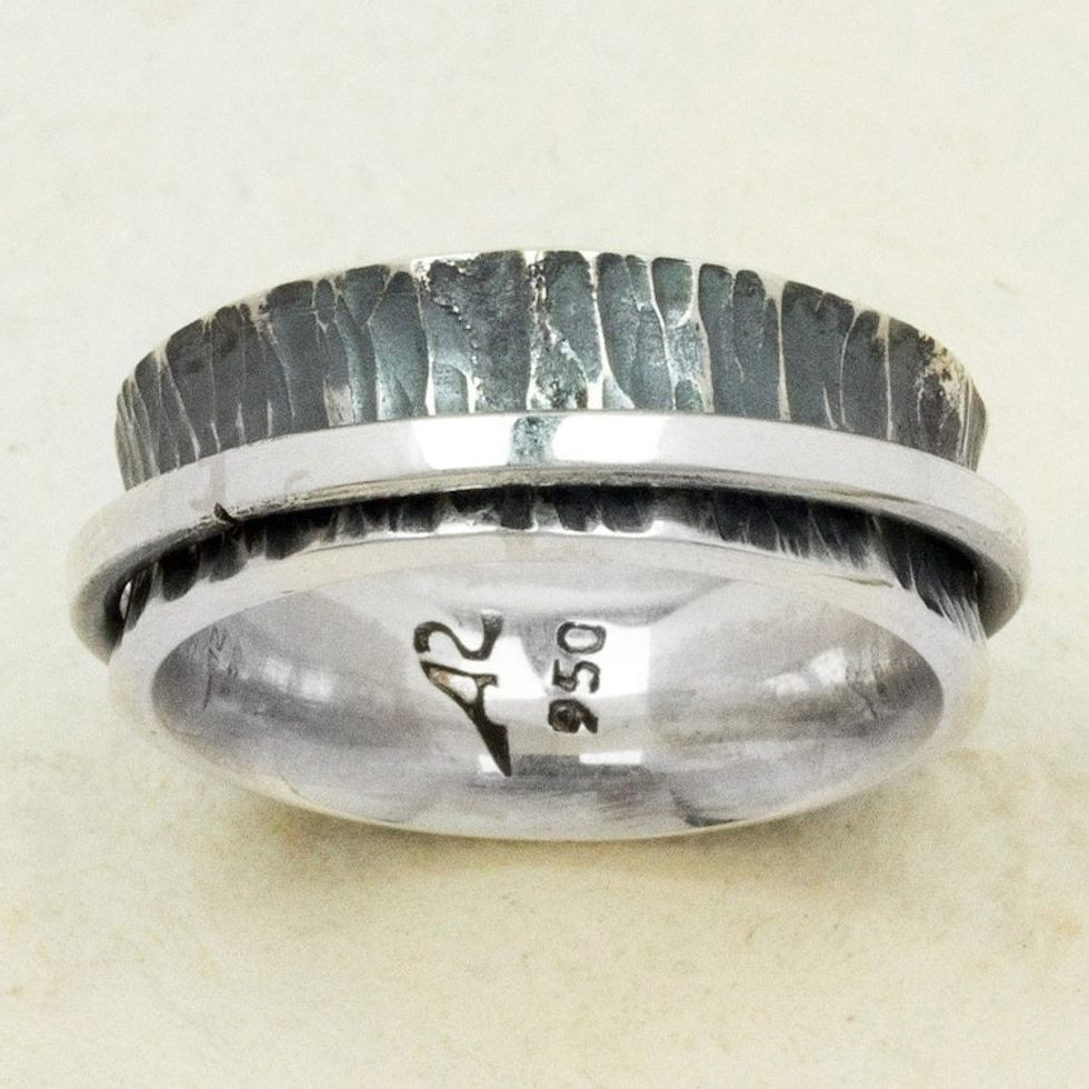 Unisex 950 Silver Meditation Ring from Mexico 'Mystical Orbit'