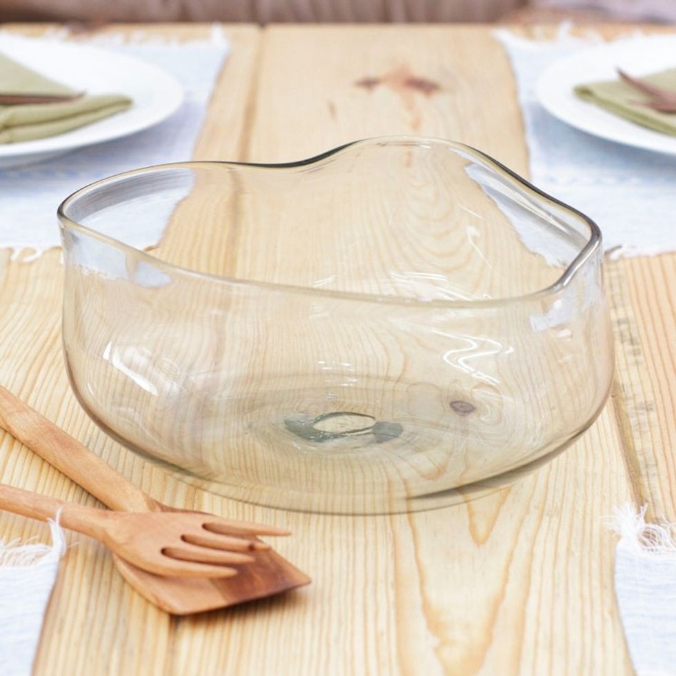 Eco-Friendly Handblown Glass Salad Bowl from Mexico 'Ethereal Delicacies'