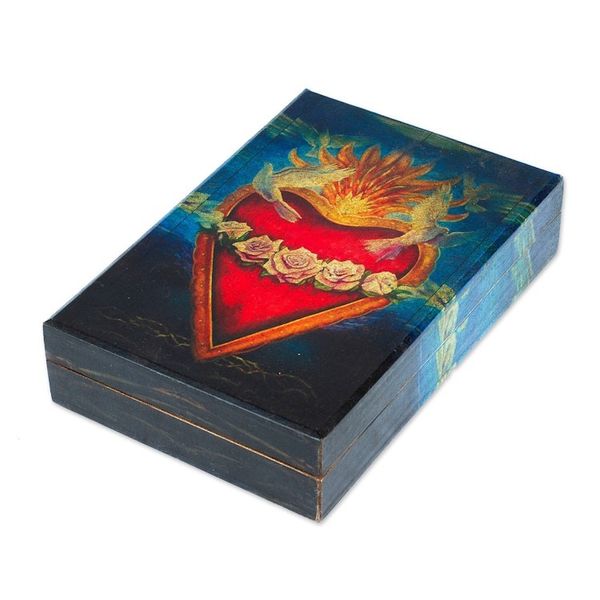 Alternate image for Pine Wood Decoupage Decorative Box from Mexico Sacred San Miguels Heart