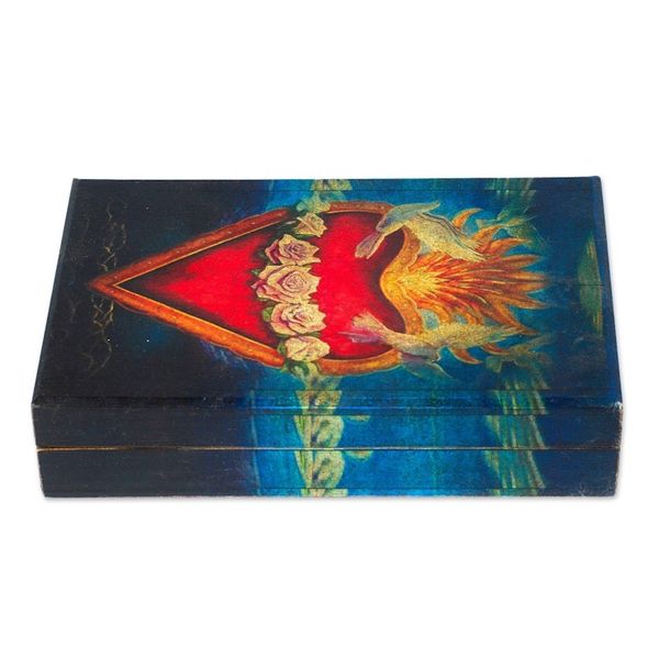 Alternate image for Pine Wood Decoupage Decorative Box from Mexico Sacred San Miguels Heart