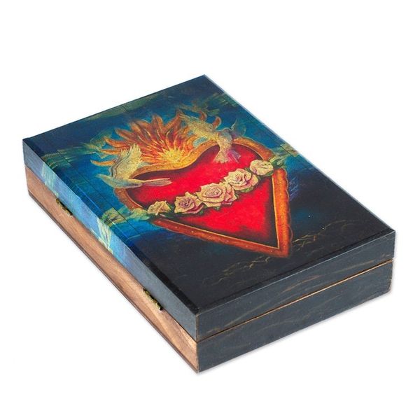 Alternate image for Pine Wood Decoupage Decorative Box from Mexico Sacred San Miguels Heart