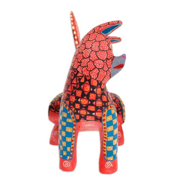 Alternate image for Wood Cat Alebrije Figurine in Red Hand-Painted in Mexico Curious Cat in Red