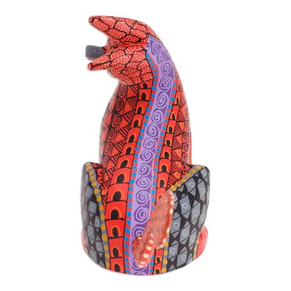 Alternate image for Wood Cat Alebrije Figurine in Red Hand-Painted in Mexico Curious Cat in Red