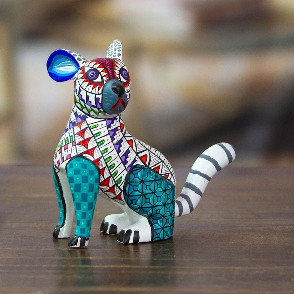 Colorful Wood Alebrije Hare Figurine Hand-Painted in Mexico 'Magical Hare'
