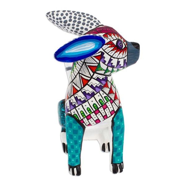 Alternate image for Colorful Wood Alebrije Hare Figurine Hand-Painted in Mexico Magical Hare