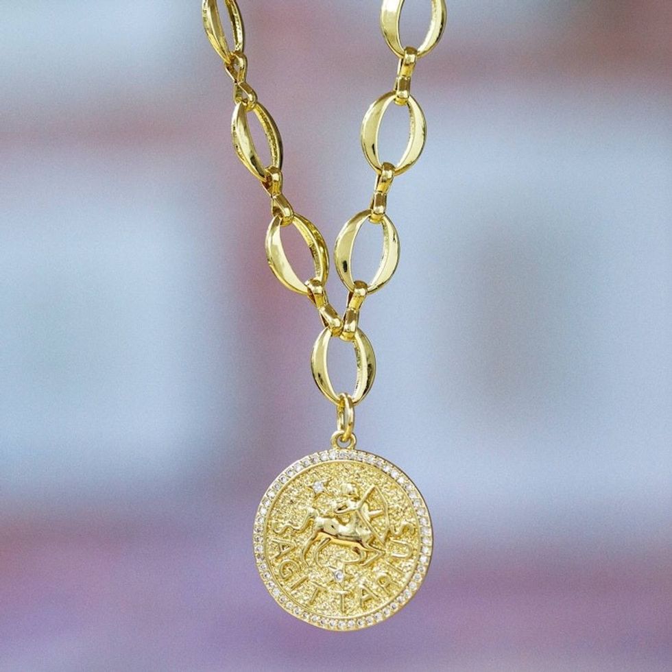 24k Gold-Plated Cubic Zirconia Sagittarius Pendant Necklace 'Sagittarius Born'