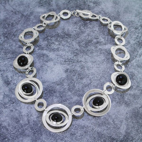 Alternate image for Modern Sterling Silver Link Necklace with Obsidian Jewels Enlightened Evolution