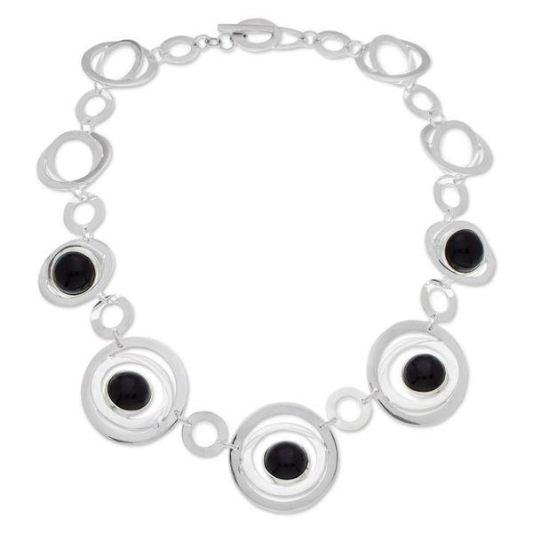 Alternate image for Modern Sterling Silver Link Necklace with Obsidian Jewels Enlightened Evolution