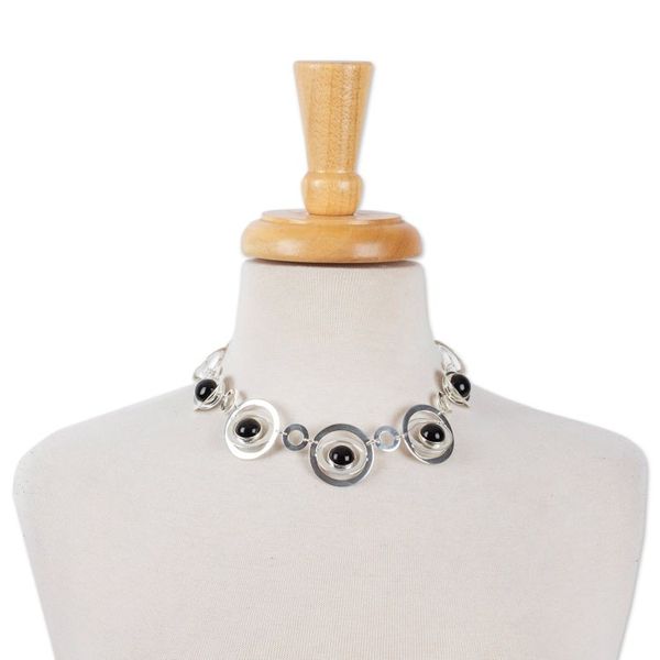 Alternate image for Modern Sterling Silver Link Necklace with Obsidian Jewels Enlightened Evolution