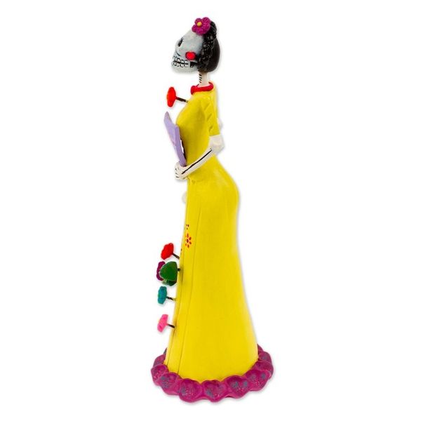Alternate image for Hand-Painted Catrina Fan Ceramic Sculpture from Mexico Jolly Catrina