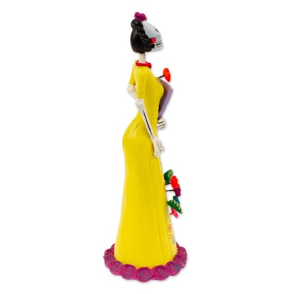 Alternate image for Hand-Painted Catrina Fan Ceramic Sculpture from Mexico Jolly Catrina