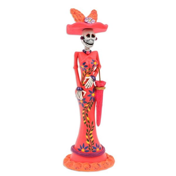 Alternate image for Hand-Painted Floral Lady Catrina Ceramic Sculpture in Red Lady Catrina in Red