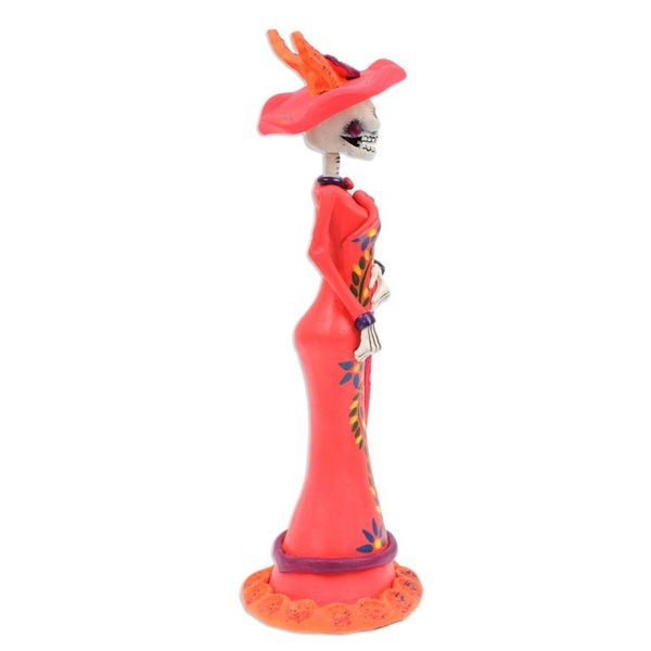 Alternate image for Hand-Painted Floral Lady Catrina Ceramic Sculpture in Red Lady Catrina in Red