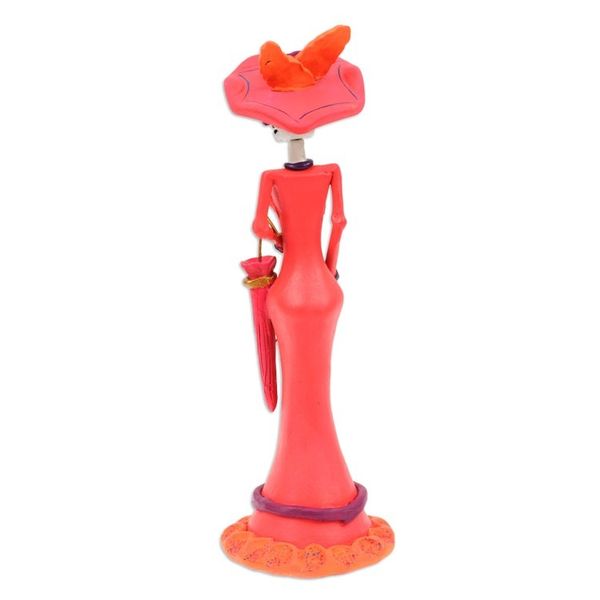 Alternate image for Hand-Painted Floral Lady Catrina Ceramic Sculpture in Red Lady Catrina in Red