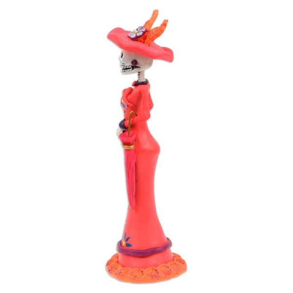 Alternate image for Hand-Painted Floral Lady Catrina Ceramic Sculpture in Red Lady Catrina in Red
