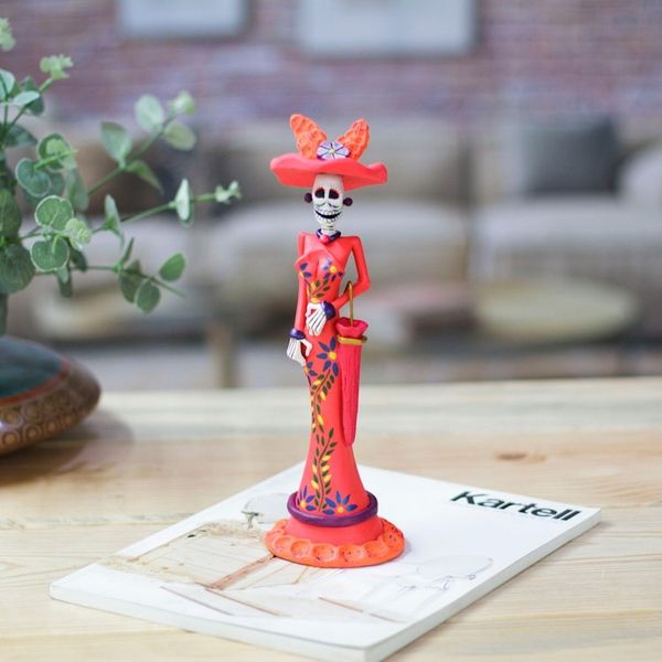 Alternate image for Hand-Painted Floral Lady Catrina Ceramic Sculpture in Red Lady Catrina in Red