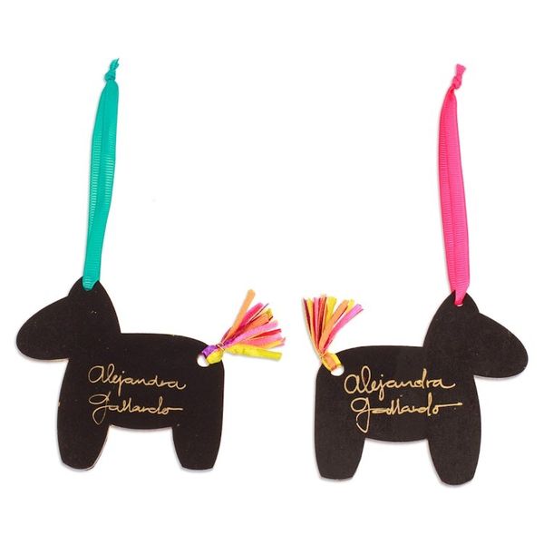 Alternate image for Pair of Hand-Painted Wood Donkey Ornaments with Ribbons Vivacious Donkey