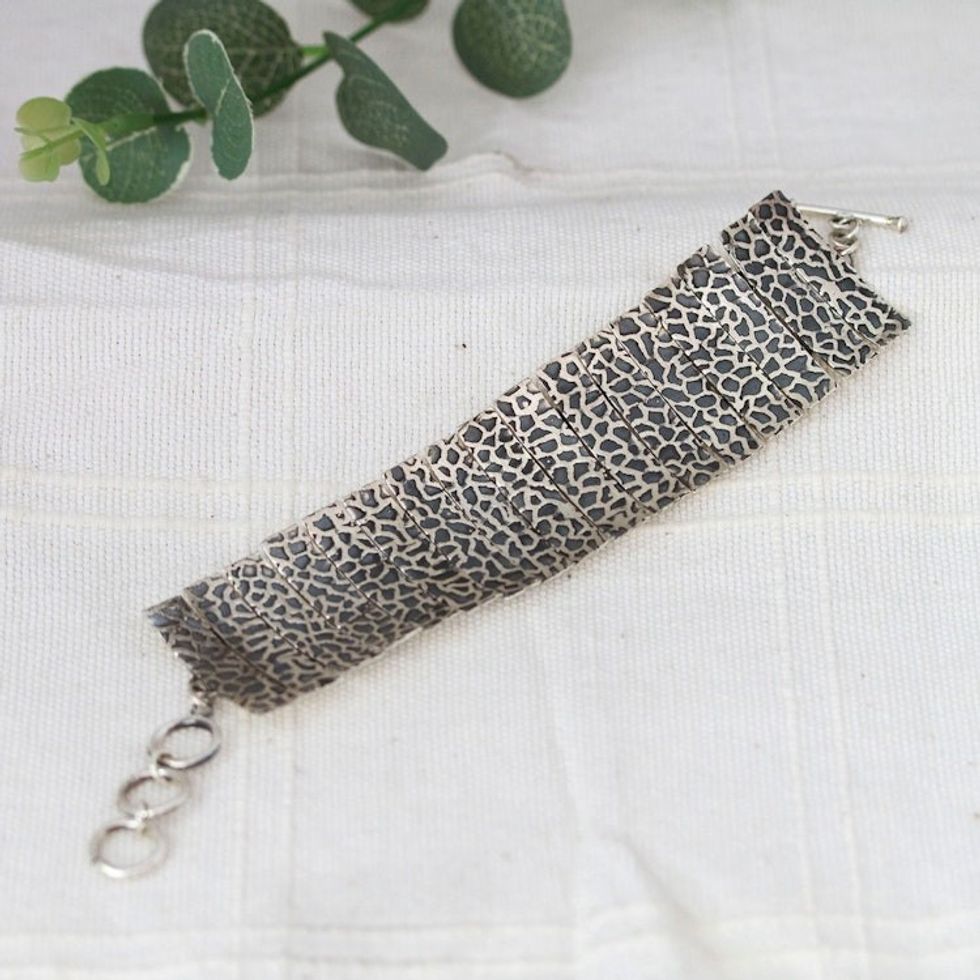 Animal Print Patterned Sterling Silver Link Bracelet 'Minimalist Savageness'