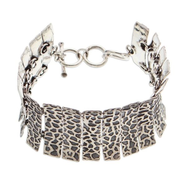 Alternate image for Animal Print Patterned Sterling Silver Link Bracelet Minimalist Savageness
