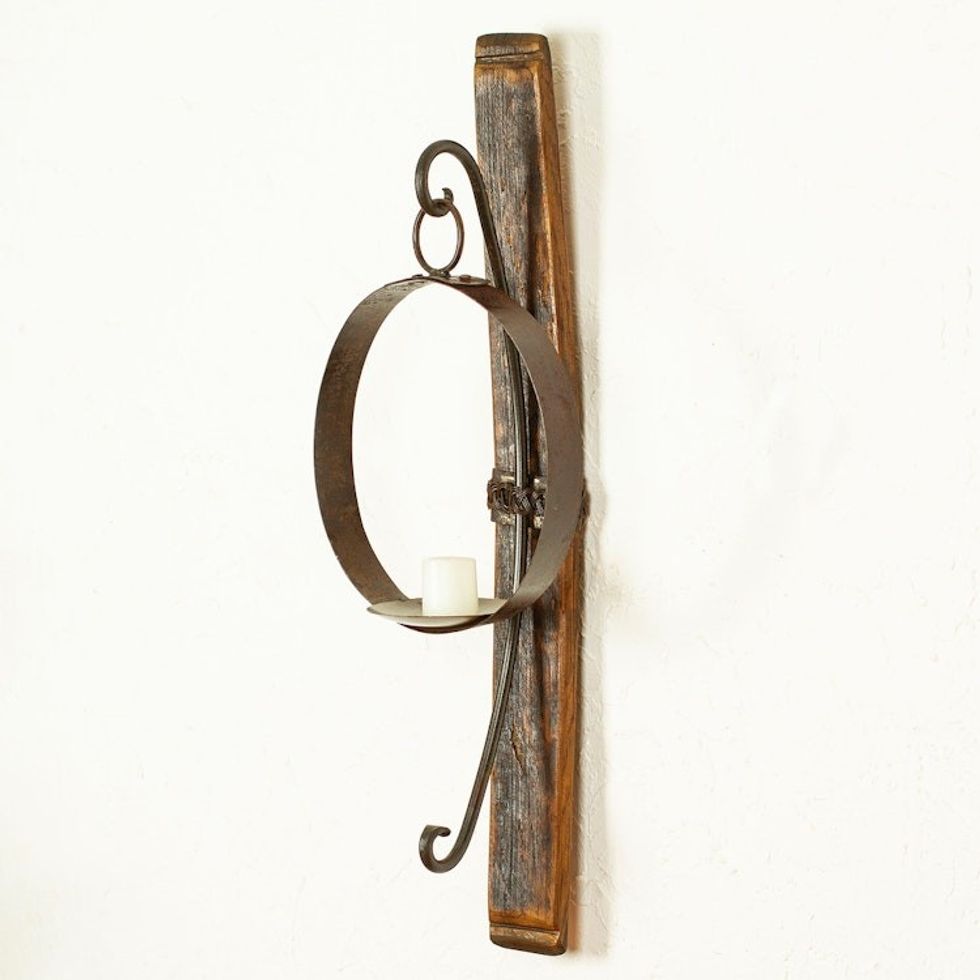 Iron and Wood Wall Sconce Handcrafted from Barrel in Mexico 'Lights from the Hacienda'