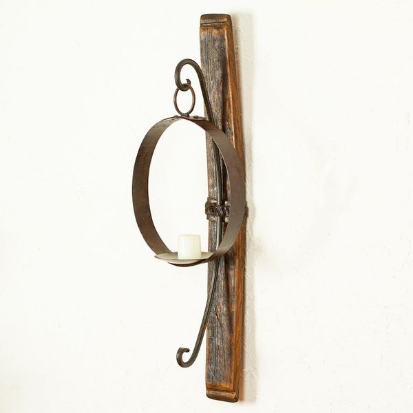 Alternate image for Iron and Wood Wall Sconce Handcrafted from Barrel in Mexico Lights from the Hacienda