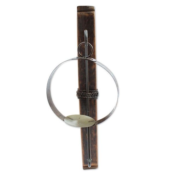 Alternate image for Iron and Wood Wall Sconce Handcrafted from Barrel in Mexico Lights from the Hacienda