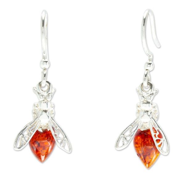 Alternate image for Mexican 925 Sterling Silver and Amber Dangle Earrings Amber Bees