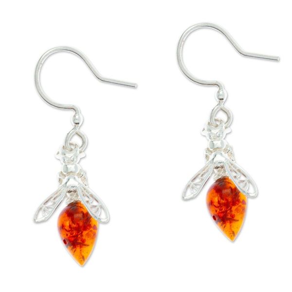 Alternate image for Mexican 925 Sterling Silver and Amber Dangle Earrings Amber Bees