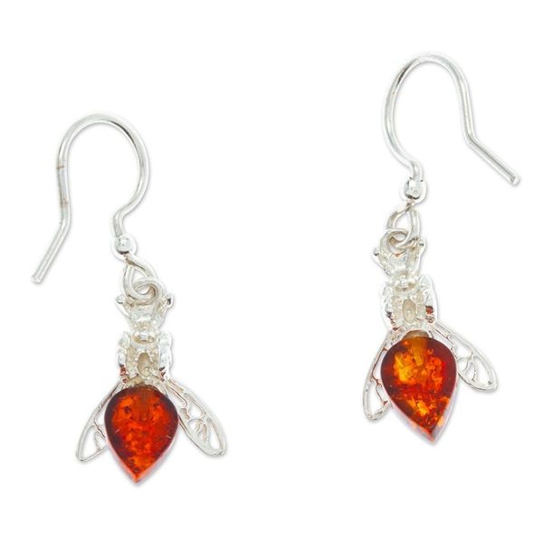 Alternate image for Mexican 925 Sterling Silver and Amber Dangle Earrings Amber Bees