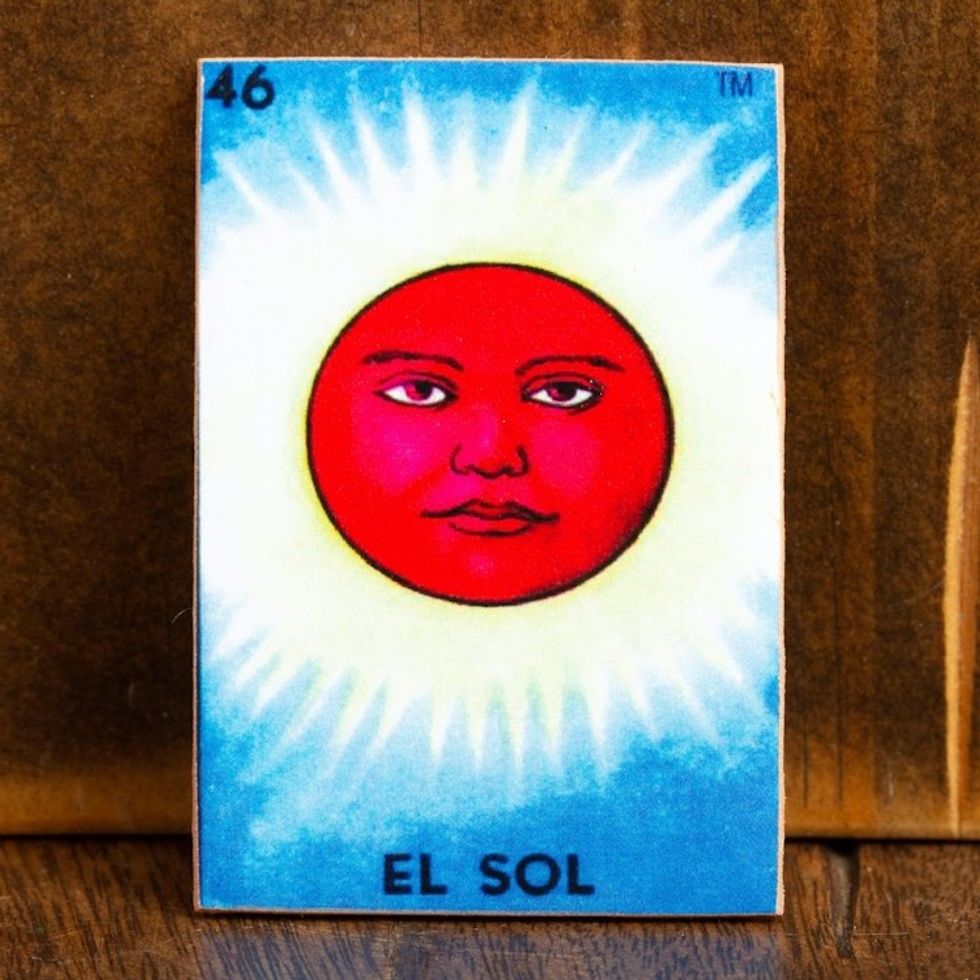 Mexican Wood Magnet with Red Sun Decoupage 'Burning Sun'