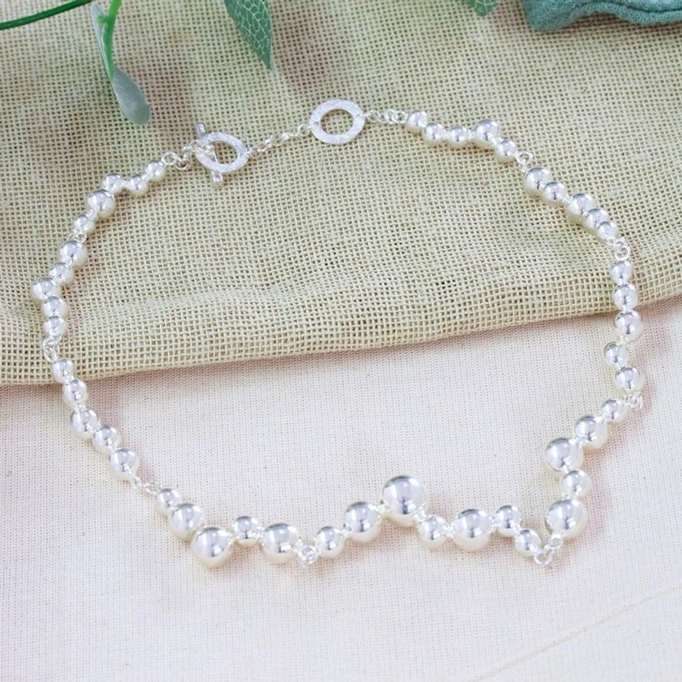 Polished Taxco Sterling Silver Link Necklace with Orbs 'Orb Glam'