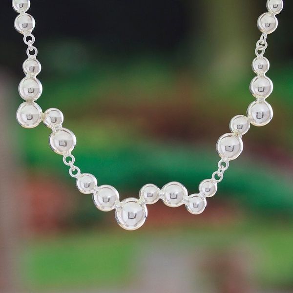Alternate image for Polished Taxco Sterling Silver Link Necklace with Orbs Orb Glam