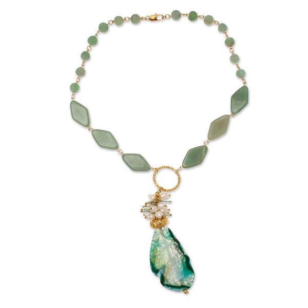 Alternate image for Gold-Accented Green Multi-Gemstone Pendant Necklace Divine Nature