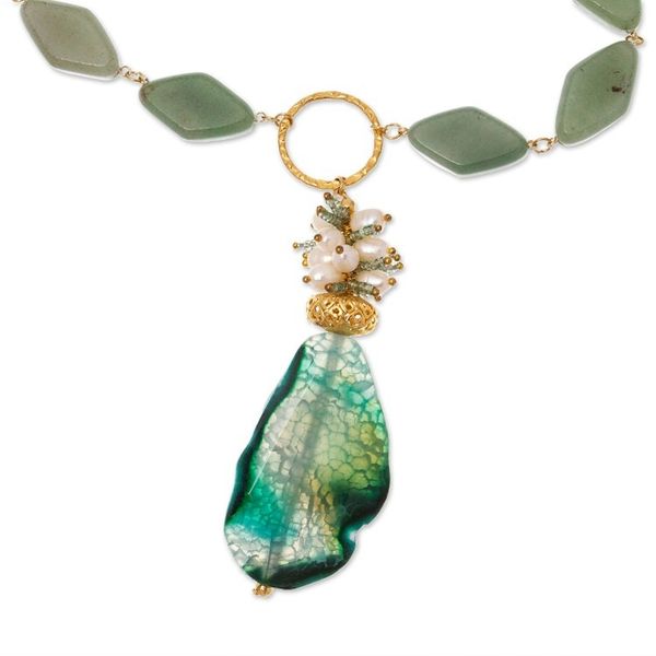 Alternate image for Gold-Accented Green Multi-Gemstone Pendant Necklace Divine Nature