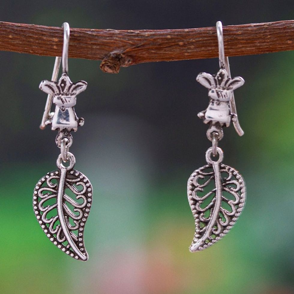 Leafy Sterling Silver Dangle Earrings in a Polished Finish 'Majestic Foliage'