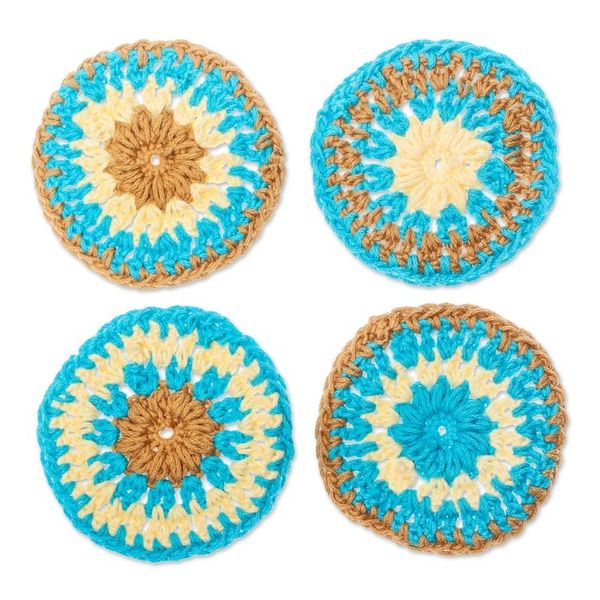 Alternate image for Set of 4 Handmade Turquoise and Brown Crocheted Coasters Turquoise Pinwheel