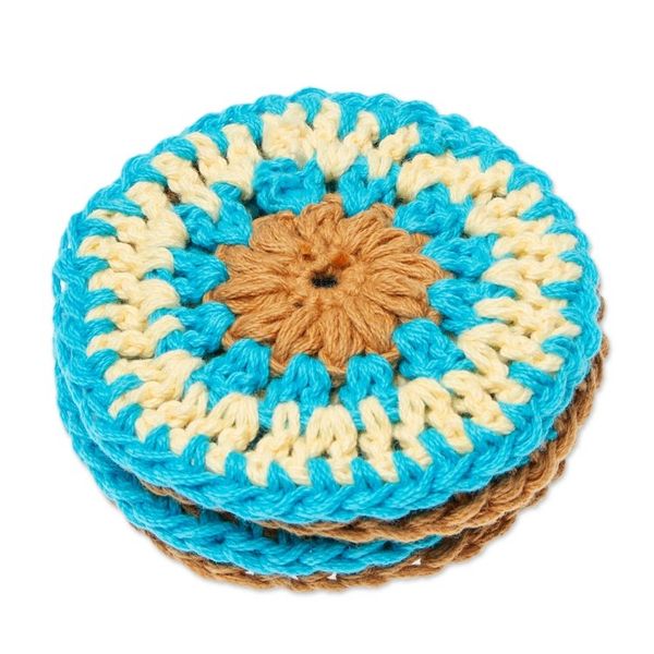 Alternate image for Set of 4 Handmade Turquoise and Brown Crocheted Coasters Turquoise Pinwheel
