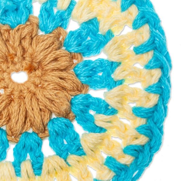 Alternate image for Set of 4 Handmade Turquoise and Brown Crocheted Coasters Turquoise Pinwheel