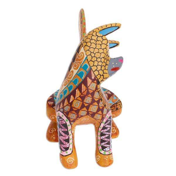 Alternate image for Wood Cat Alebrije Figurine in Amber Hand-Painted in Mexico Curious Cat in Amber