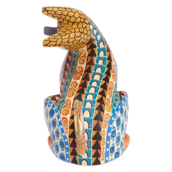 Alternate image for Wood Cat Alebrije Figurine in Amber Hand-Painted in Mexico Curious Cat in Amber