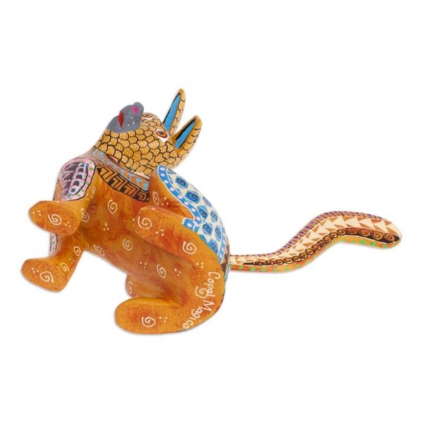 Alternate image for Wood Cat Alebrije Figurine in Amber Hand-Painted in Mexico Curious Cat in Amber