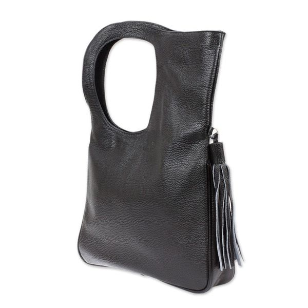 Alternate image for Embroidered Hummingbird Black Leather Handle Handbag Hummingbird Garden
