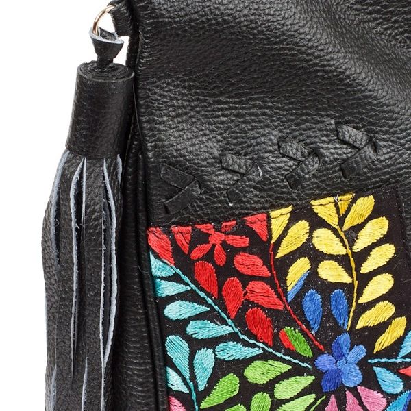 Alternate image for Embroidered Hummingbird Black Leather Handle Handbag Hummingbird Garden
