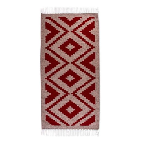 Alternate image for Diamond Pattern Hand Woven Zapotec Rug 2.5x5 from Mexico Valley Fire