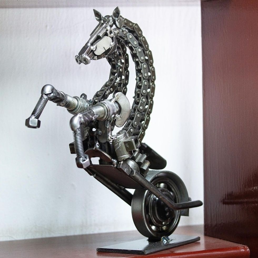 11 Inch Rustic Motorbike Horse Recycled Auto Parts Sculpture 'Rustic Horsepower'