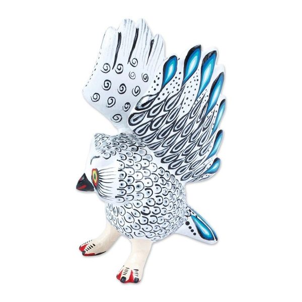 Alternate image for Blue Tipped White and Black Owl Alebrije Figure from Oaxaca Frosty Owl